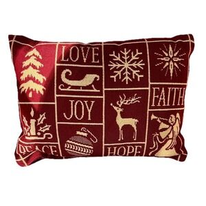 Christmas Tapestry Throw  Pillow Red Gold Holiday Decor Love Joy Peace Faith